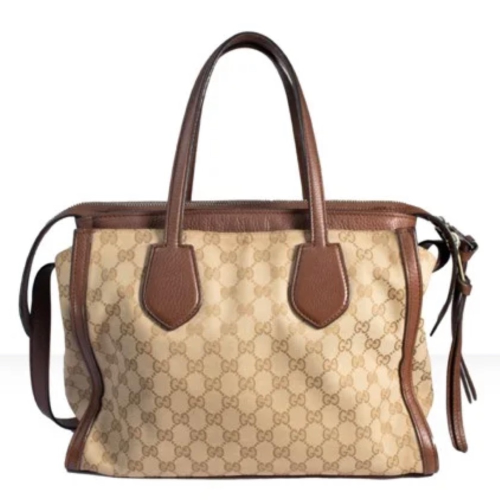 Authentic GUCCI Ramble original gg canvas and Brown leather layered tote